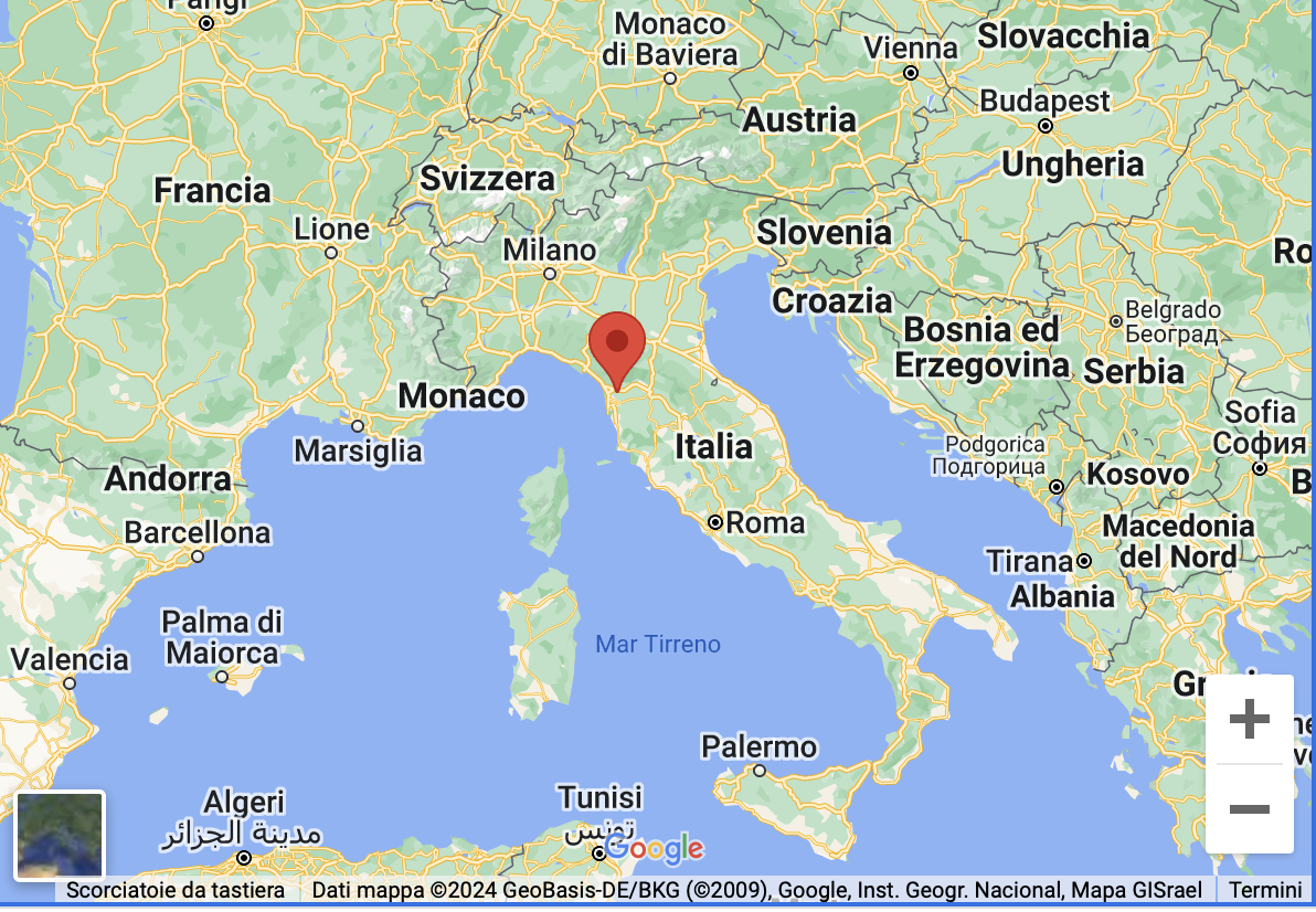 Map showing location pin in Lucca, Italy
